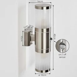 Applique Murale D'Exterieur Tolsona Acier Inoxydable, 2 Lumieres, Detecteur De Mouvement