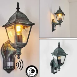 Applique Murale D'Exterieur Naofe Vert, Noir, 1 Lumiere, Detecteur De Mouvement