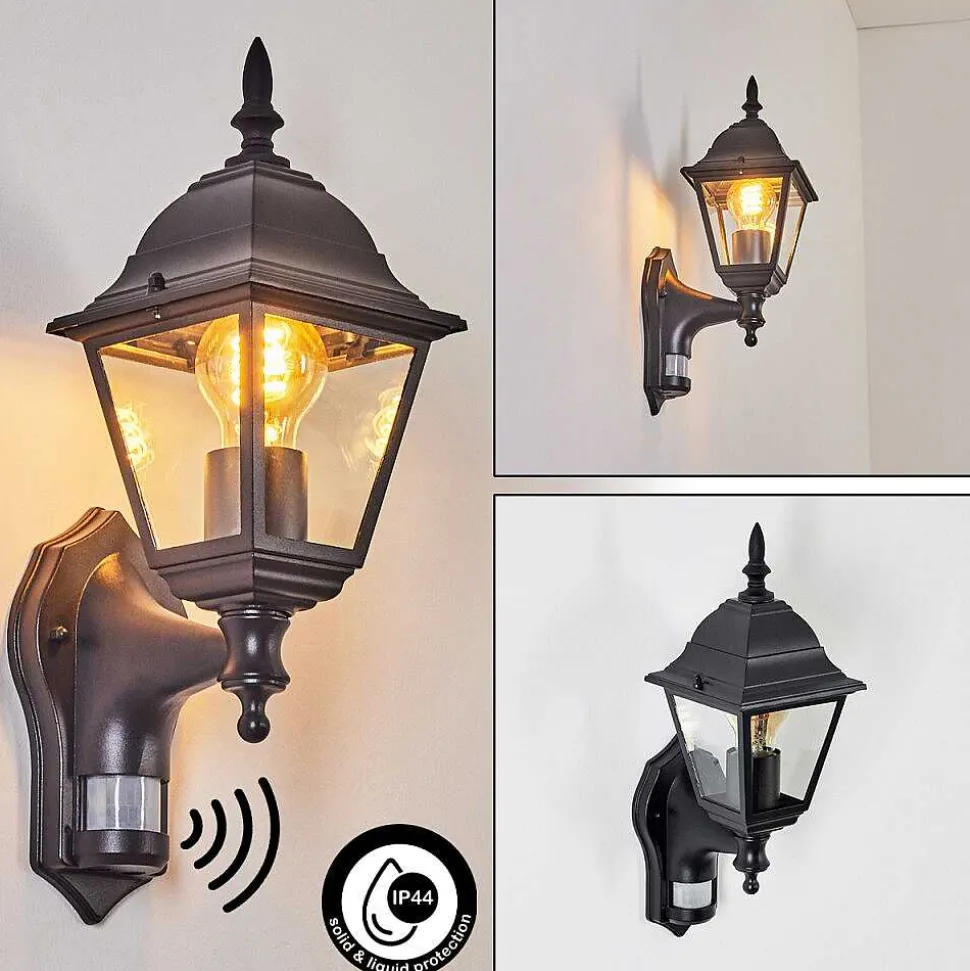 Applique Murale D'Exterieur Naofe Noir, 1 Lumiere, Detecteur De Mouvement