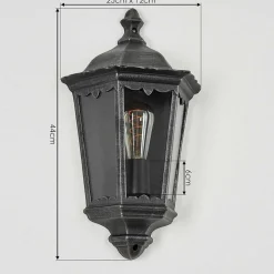 Applique Murale D'Exterieur Hongkong Noir, Argente, 1 Lumiere