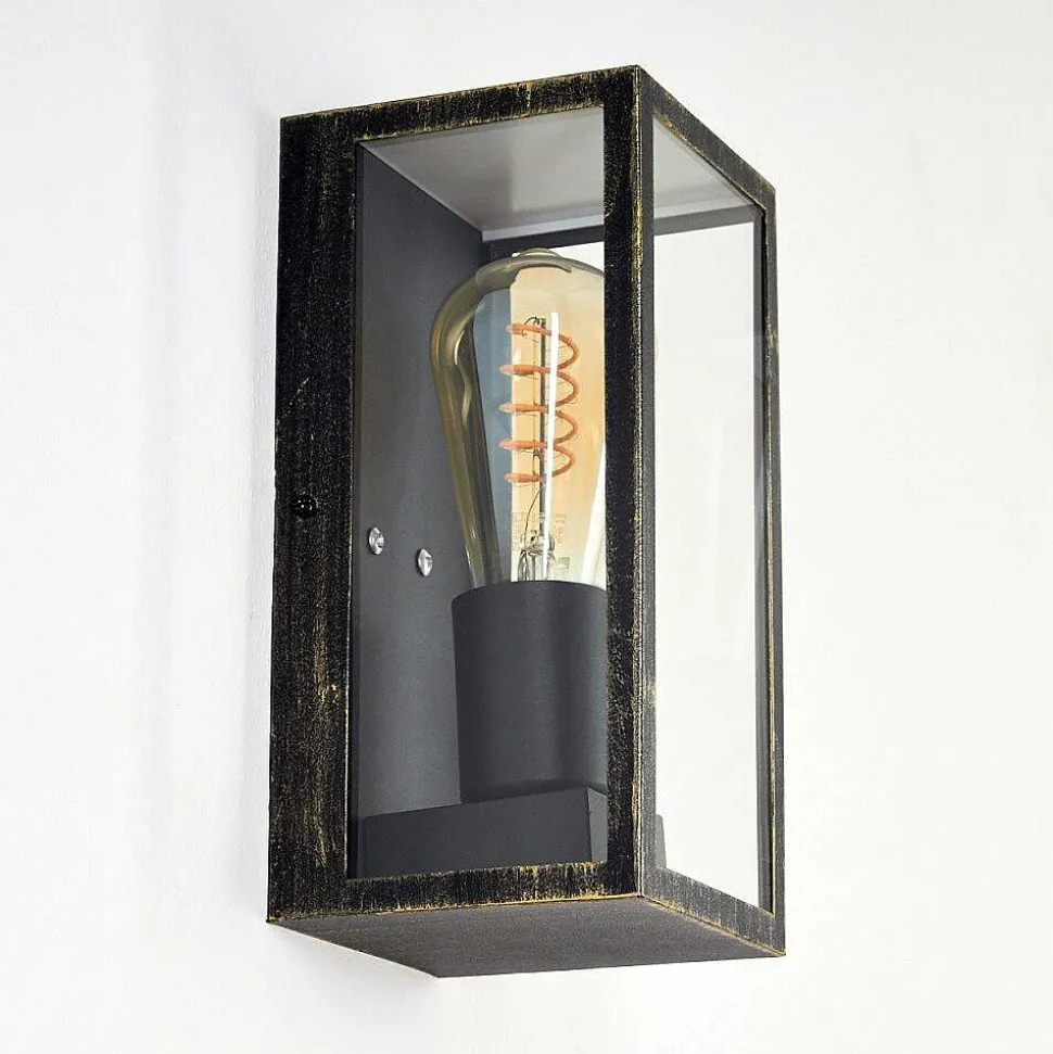 Applique Murale D'Exterieur Hakkas Noir Dore, 1 Lumiere