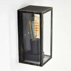 Applique Murale D'Exterieur Hakkas Noir Dore, 1 Lumiere