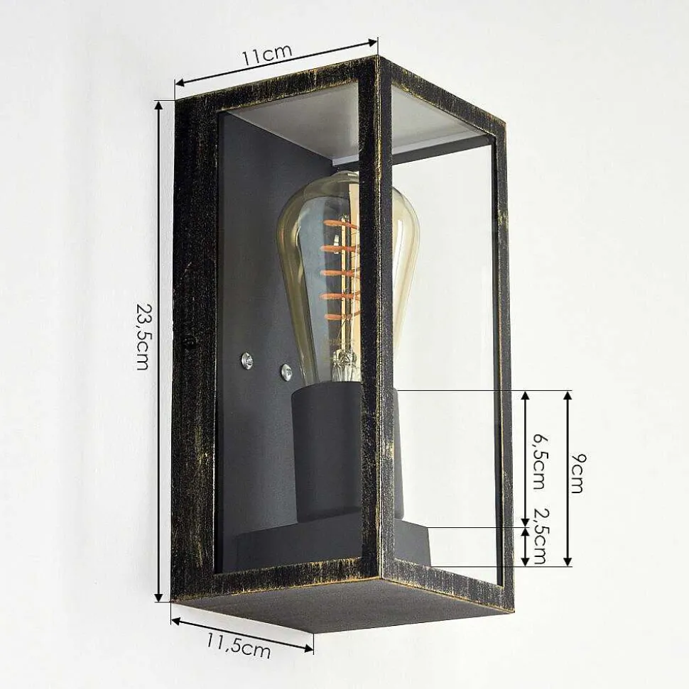 Applique Murale D'Exterieur Hakkas Noir Dore, 1 Lumiere