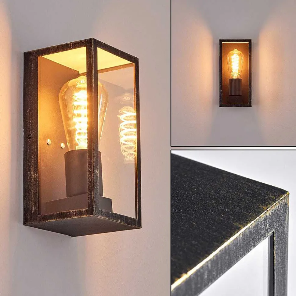 Applique Murale D'Exterieur Hakkas Noir Dore, 1 Lumiere