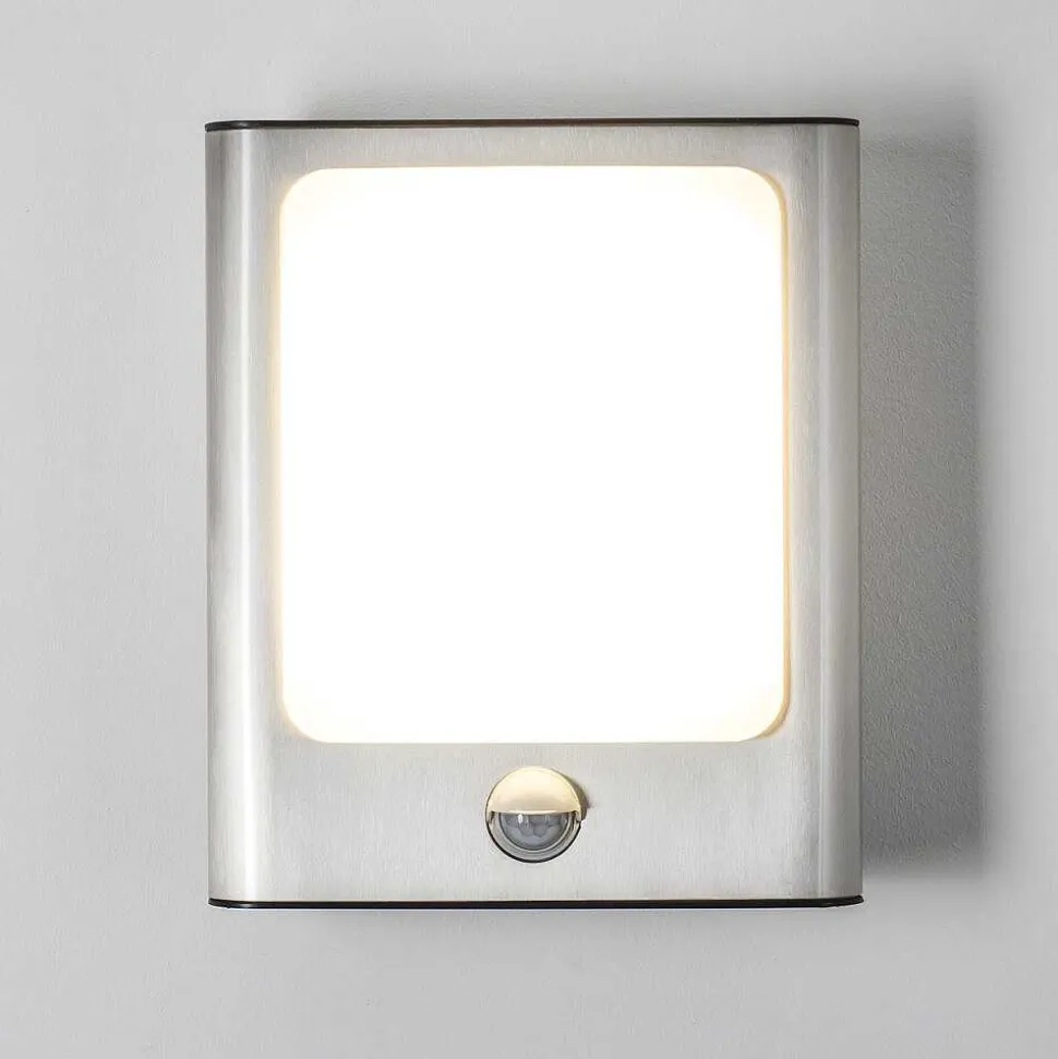 Applique Murale D'Exterieur Kimola Led Nickel Mat, 1 Lumiere, Detecteur De Mouvement