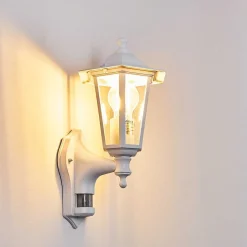 Applique Murale D'Exterieur Loria Blanc, 1 Lumiere, Detecteur De Mouvement
