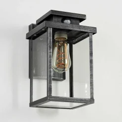 Applique Murale D'Exterieur Tieva Noir, Argente, 1 Lumiere, Detecteur De Mouvement