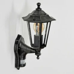 Applique Murale D'Exterieur Loria Gris, Noir, Argente, 1 Lumiere, Detecteur De Mouvement