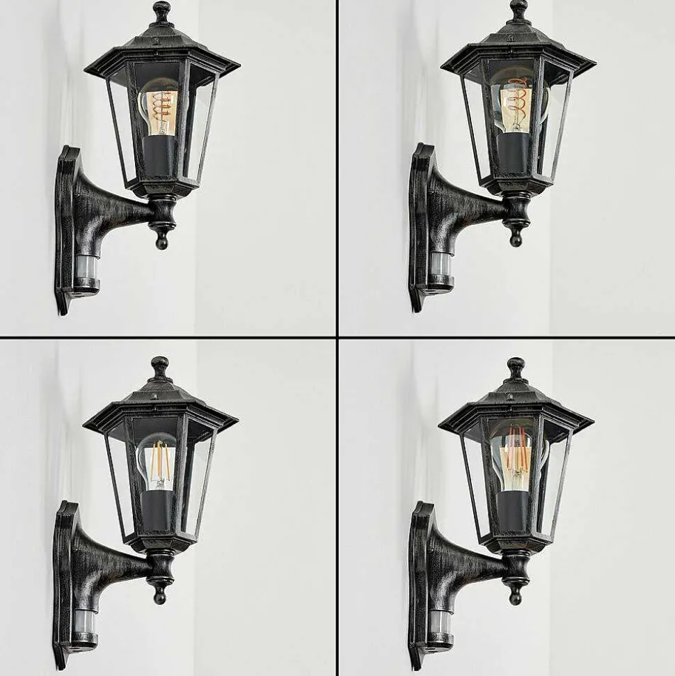 Applique Murale D'Exterieur Loria Gris, Noir, Argente, 1 Lumiere, Detecteur De Mouvement