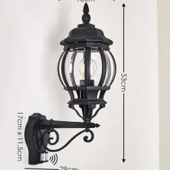 Applique Murale D'Exterieur Lentua Noir, 1 Lumiere, Detecteur De Mouvement