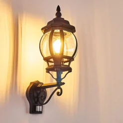 Applique Murale D'Exterieur Lentua Noir, 1 Lumiere, Detecteur De Mouvement