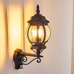 Applique Murale D'Exterieur Lentua Noir, 1 Lumiere, Detecteur De Mouvement