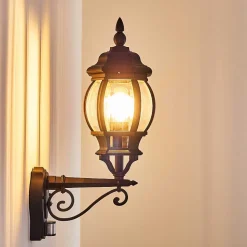 Applique Murale D'Exterieur Lentua Noir, 1 Lumiere, Detecteur De Mouvement