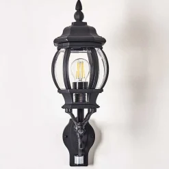 Applique Murale D'Exterieur Lentua Noir, 1 Lumiere, Detecteur De Mouvement