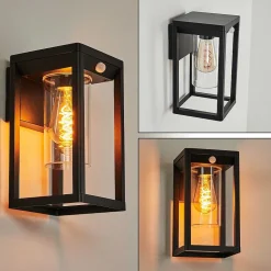 Applique Murale D'Exterieur Leset Noir, 1 Lumiere, Detecteur De Mouvement