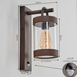 Applique Murale D'Exterieur Fulham Brun, Rouille, 1 Lumiere, Detecteur De Mouvement