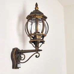 Applique Murale D'Exterieur Lentua Brun Dore, 1 Lumiere, Detecteur De Mouvement