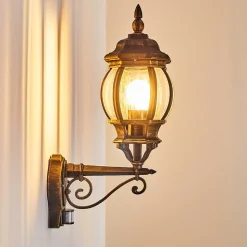 Applique Murale D'Exterieur Lentua Brun Dore, 1 Lumiere, Detecteur De Mouvement