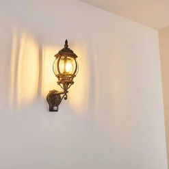 Applique Murale D'Exterieur Lentua Brun Dore, 1 Lumiere, Detecteur De Mouvement