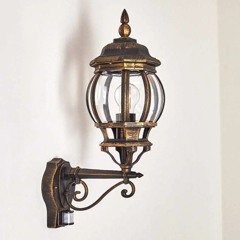 Applique Murale D'Exterieur Lentua Brun Dore, 1 Lumiere, Detecteur De Mouvement