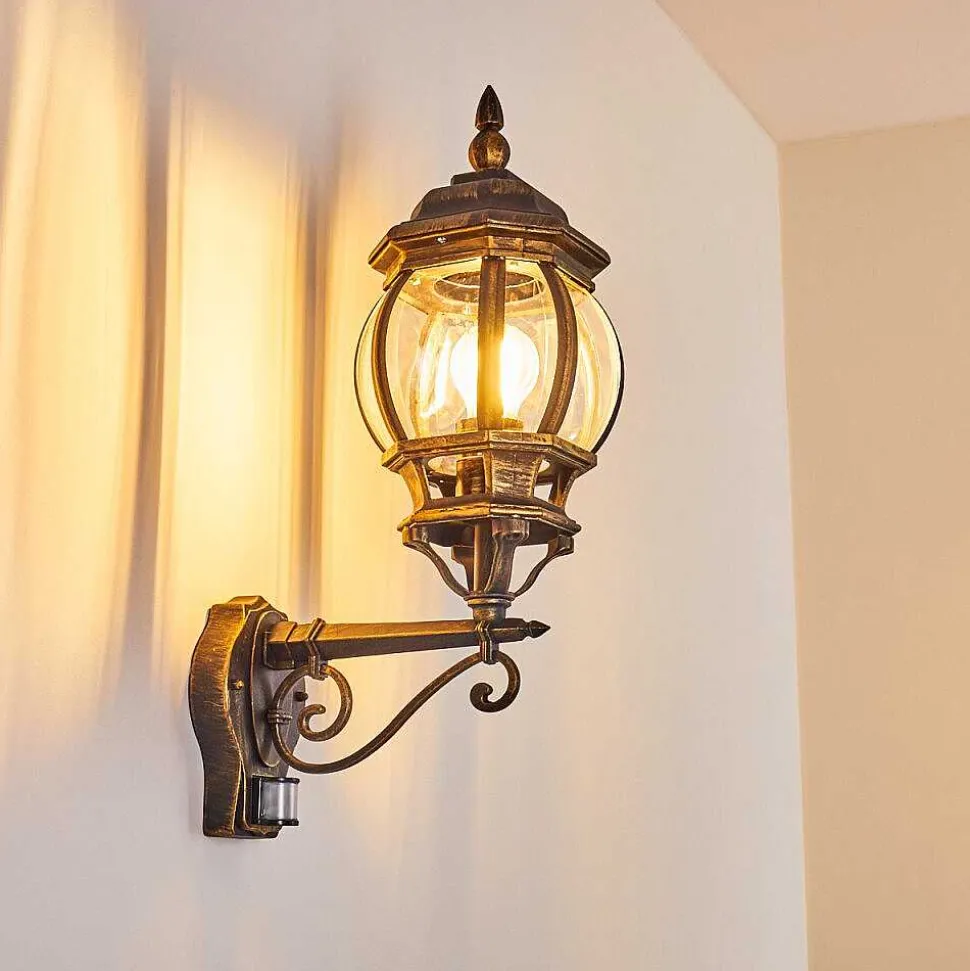 Applique Murale D'Exterieur Lentua Brun Dore, 1 Lumiere, Detecteur De Mouvement