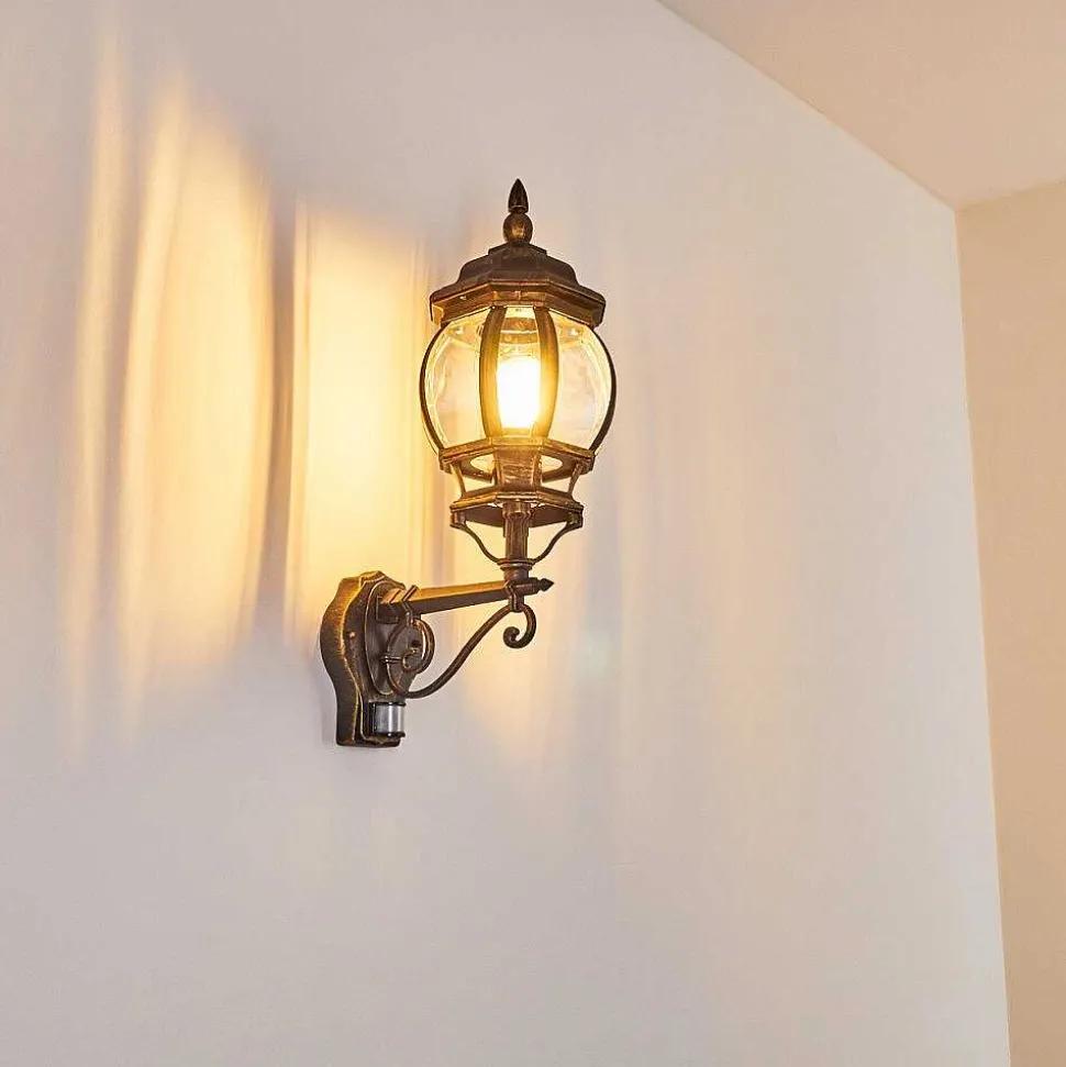 Applique Murale D'Exterieur Lentua Brun Dore, 1 Lumiere, Detecteur De Mouvement