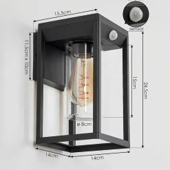 Applique Murale D'Exterieur Palanga Noir, 1 Lumiere, Detecteur De Mouvement