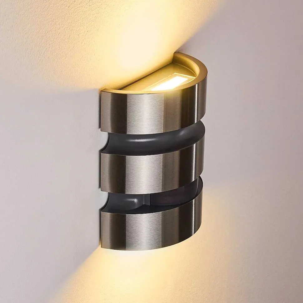 Applique Murale D'Exterieur Kolding Led Acier Inoxydable, Noir, 1 Lumiere, Detecteur De Mouvement