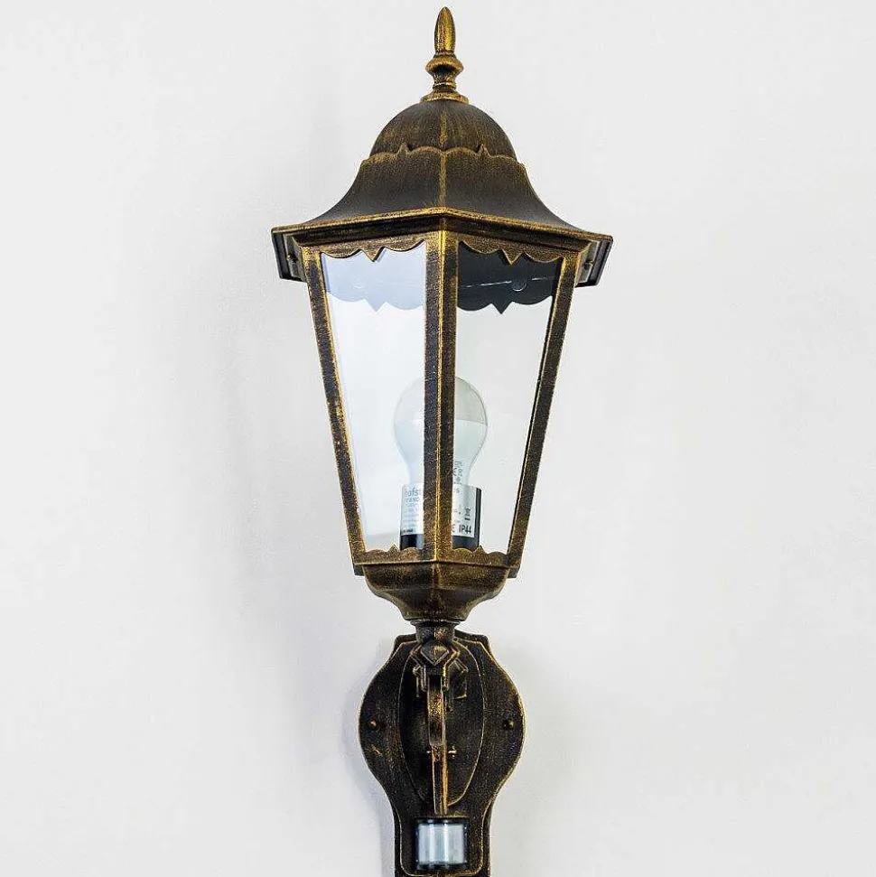 Applique Murale D'Exterieur Hongkong Brun Dore, 1 Lumiere, Detecteur De Mouvement