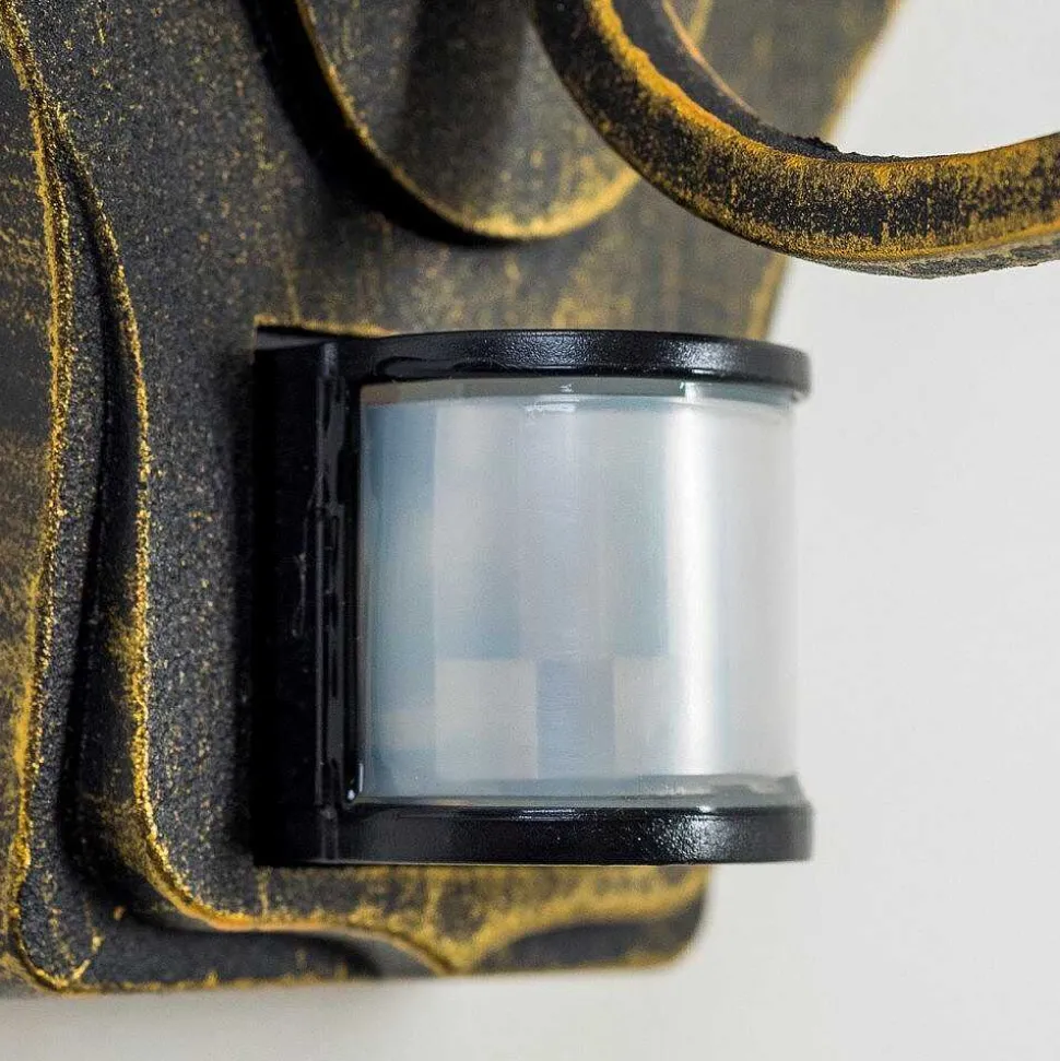 Applique Murale D'Exterieur Hongkong Brun Dore, 1 Lumiere, Detecteur De Mouvement