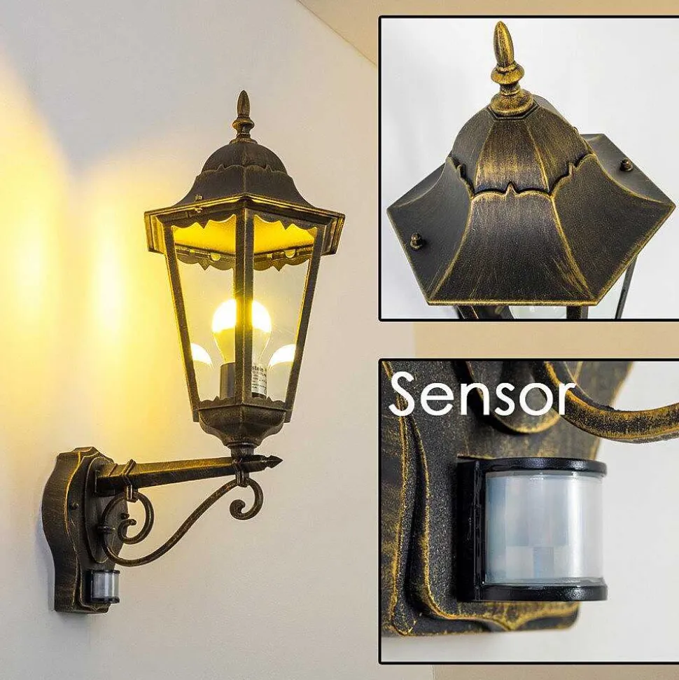 Applique Murale D'Exterieur Hongkong Brun Dore, 1 Lumiere, Detecteur De Mouvement