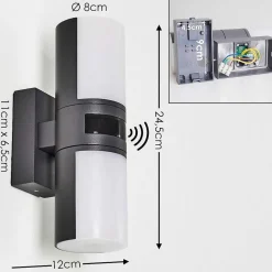 Applique Murale D'Exterieur Baulund Led Anthracite, 1 Lumiere, Detecteur De Mouvement