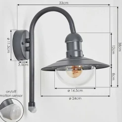 Applique Murale D'Exterieur Elima Anthracite, 1 Lumiere, Detecteur De Mouvement