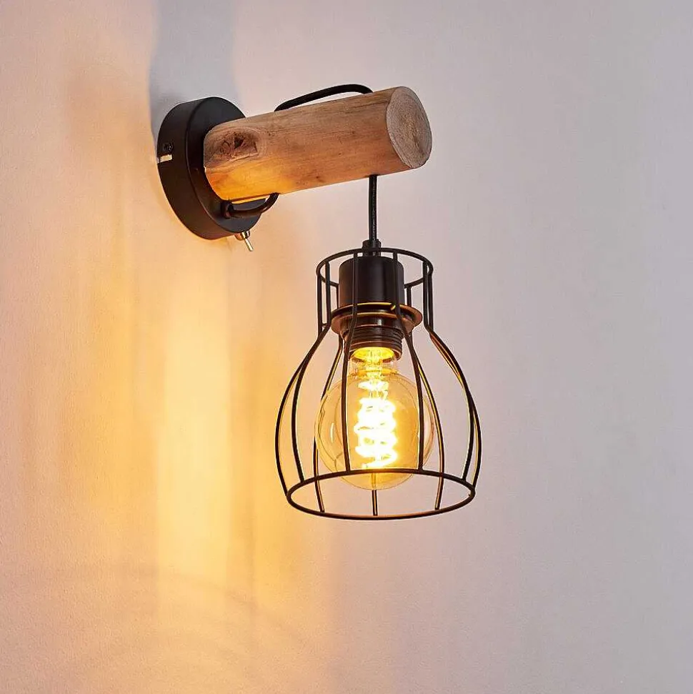 Applique Murale Gondo Bois Clair, Noir, 1 Lumiere