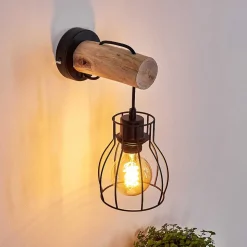 Applique Murale Gondo Bois Clair, Noir, 1 Lumiere