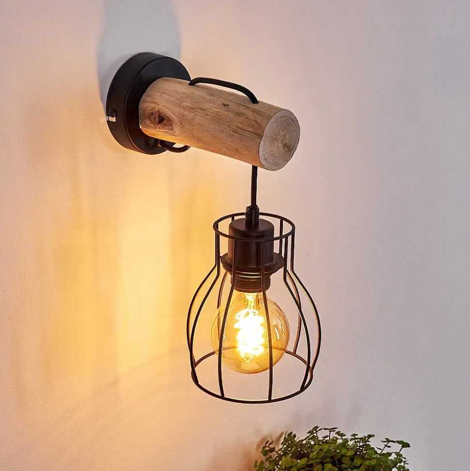 Applique Murale Gondo Bois Clair, Noir, 1 Lumiere