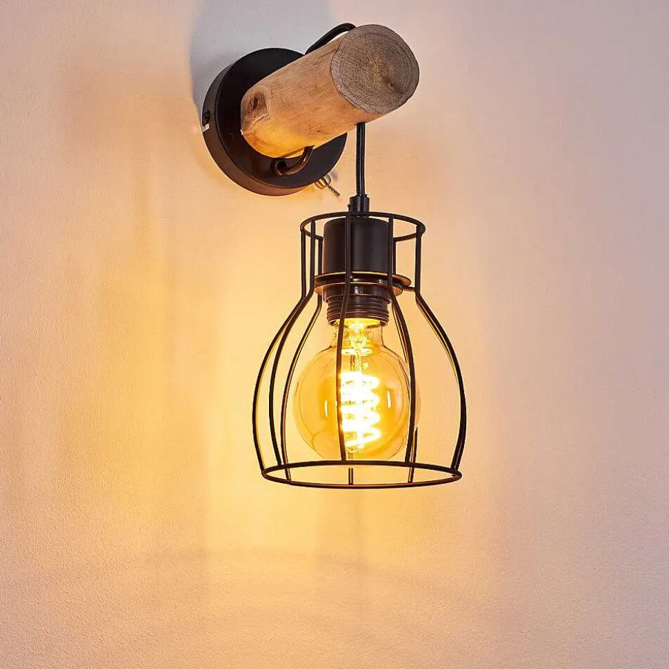 Applique Murale Gondo Bois Clair, Noir, 1 Lumiere