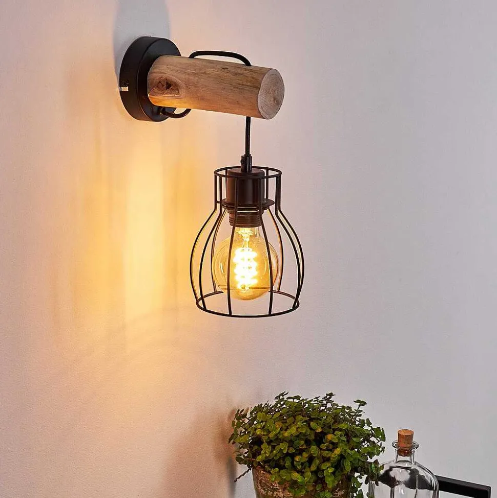 Applique Murale Gondo Bois Clair, Noir, 1 Lumiere