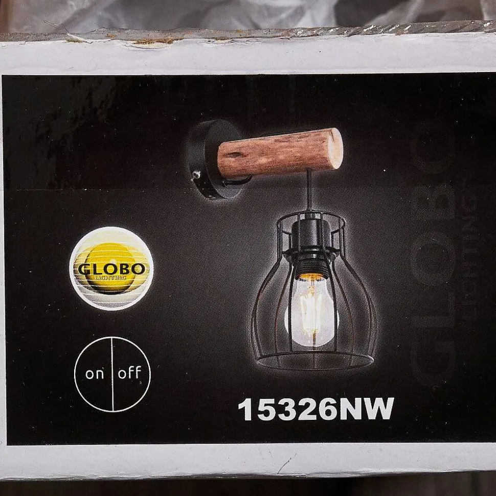 Applique Murale Gondo Bois Clair, Noir, 1 Lumiere