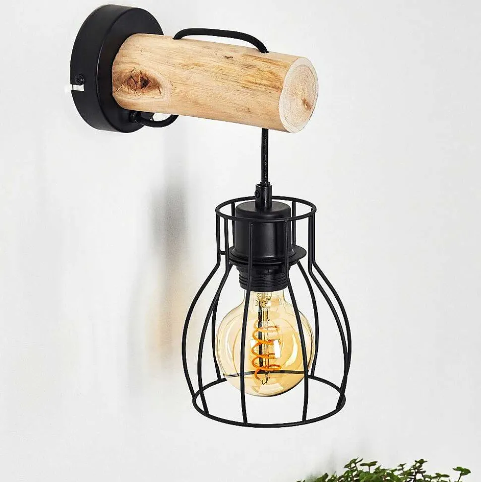 Applique Murale Gondo Bois Clair, Noir, 1 Lumiere