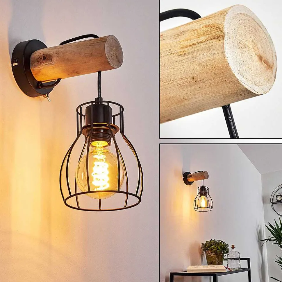 Applique Murale Gondo Bois Clair, Noir, 1 Lumiere