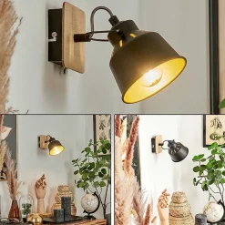 Applique Murale Safari Chrome, Bois Clair, Noir, 1 Lumiere