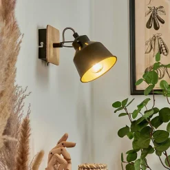 Applique Murale Safari Chrome, Bois Clair, Noir, 1 Lumiere