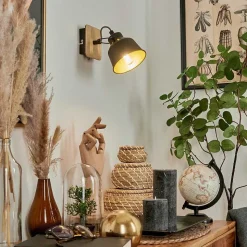 Applique Murale Safari Chrome, Bois Clair, Noir, 1 Lumiere