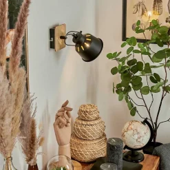 Applique Murale Safari Chrome, Bois Clair, Noir, 1 Lumiere