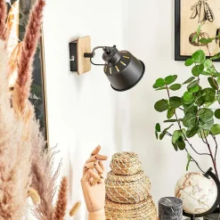 Applique Murale Safari Chrome, Bois Clair, Noir, 1 Lumiere