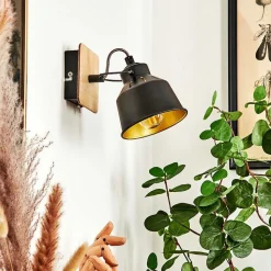 Applique Murale Safari Chrome, Bois Clair, Noir, 1 Lumiere