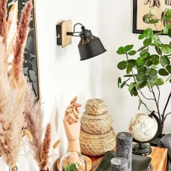 Applique Murale Safari Chrome, Bois Clair, Noir, 1 Lumiere