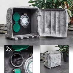 Bloc De Prises Électriques D'Exterieur Tinu Noir, Pierre