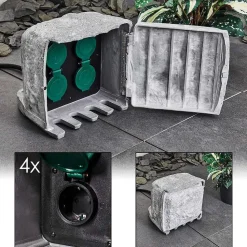 Bloc De Prises Électriques D'Exterieur Tinu Noir, Pierre